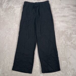 Gap Women's Pants Wide Leg Linen Blend Drawstring Minimalist M Black